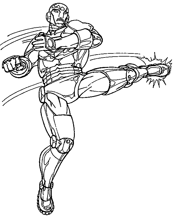 coloriage iron man lance un coup de pied